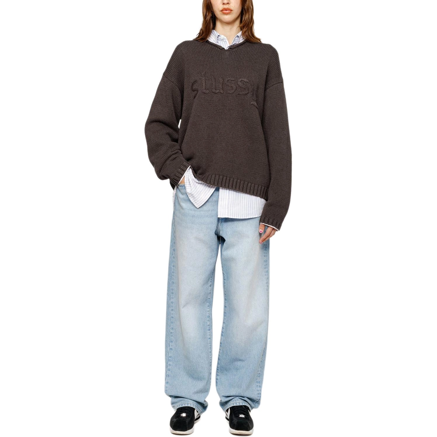 Stussy FW24 EMBROIDERED V-NECK LOGO SWEATER logoV