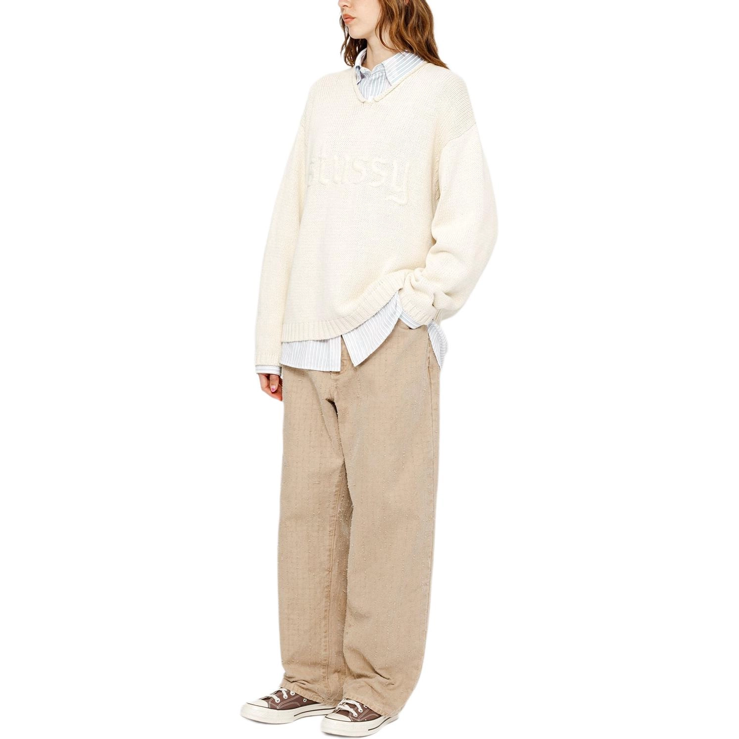Stussy FW24 EMBROIDERED V-NECK LOGO SWEATER logoV