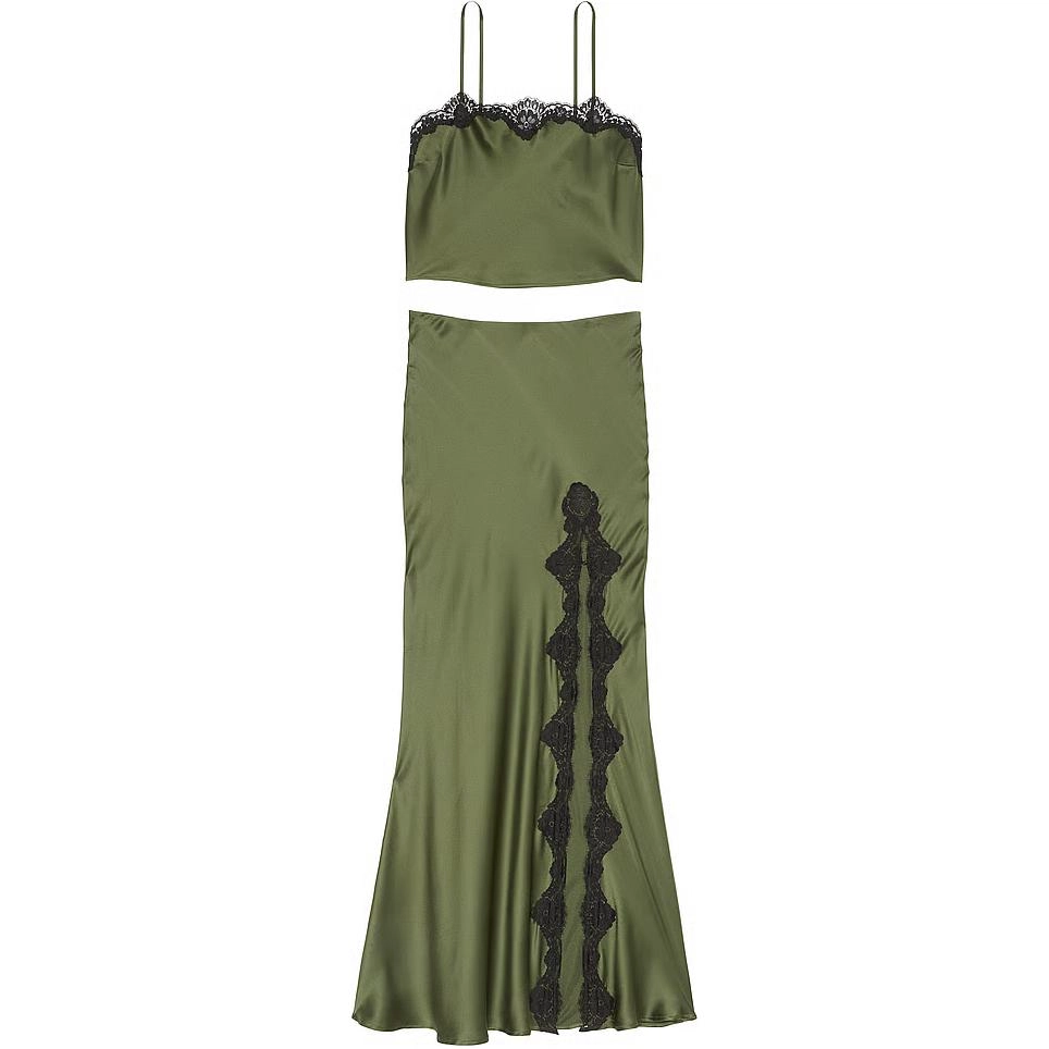 Victoria's Secret Satin Lace-Trim Cropped Top Slip Skirt SetWG