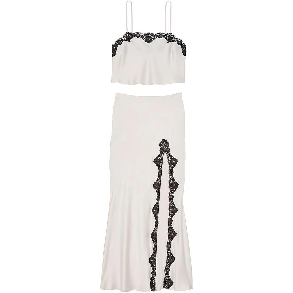 Victoria's Secret Satin Lace-Trim Cropped Top Slip Skirt Set CW