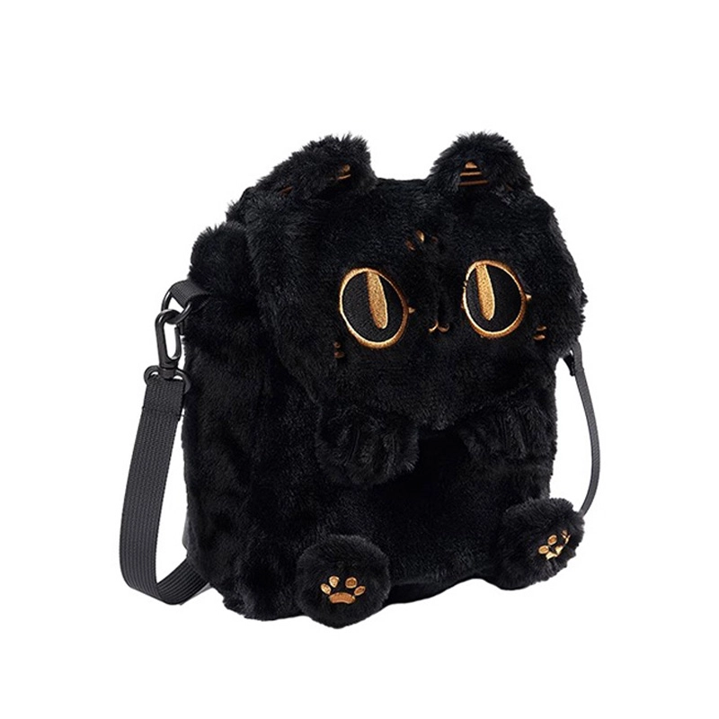 大英博物馆 盖亚·安德森猫和她的朋友们系列猫头刺绣翻盖可爱赠女友闺蜜 毛绒 双肩包 常规 男女同款情侣款 米驼色 黑色