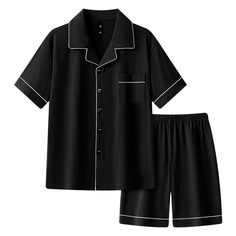 宫蝶 简约短袖纯棉休闲家居服可外穿开衫大码睡衣套装 男款