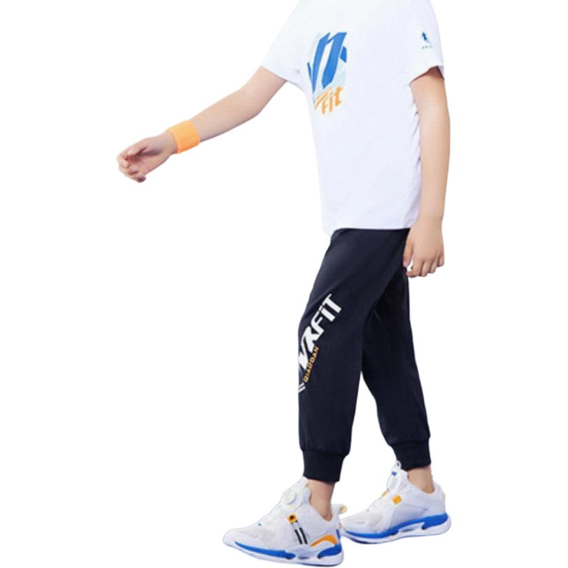 大童 乔丹 字母中腰舒适百搭透气束脚针织运动裤 黑色