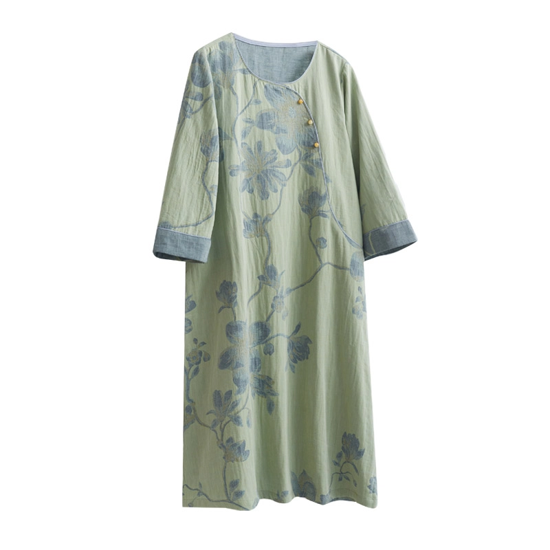 怡吾色 新中式纯棉国花系列家居服睡裙 文艺风中袖可外穿睡衣 女款内衣 女款