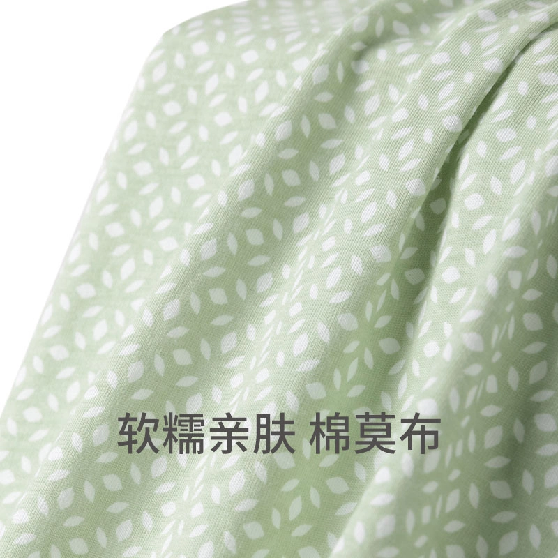 舒雅 简约亲肤舒适印花翻领短袖休闲可外穿长裤睡衣套装 女款 浅绿
