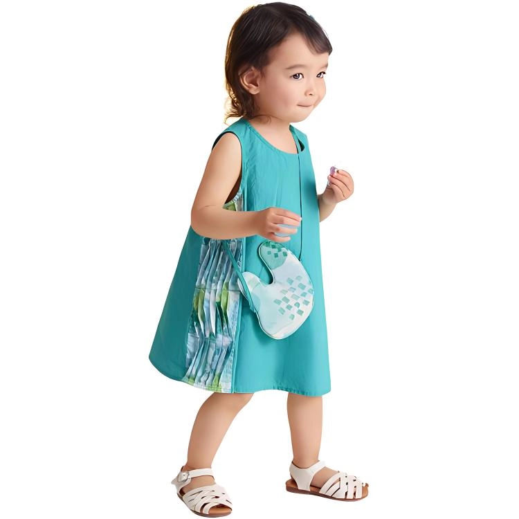 啊咪啦 兔子包包无袖撞色打褶轻薄透气婴幼儿连衣裙 儿童款