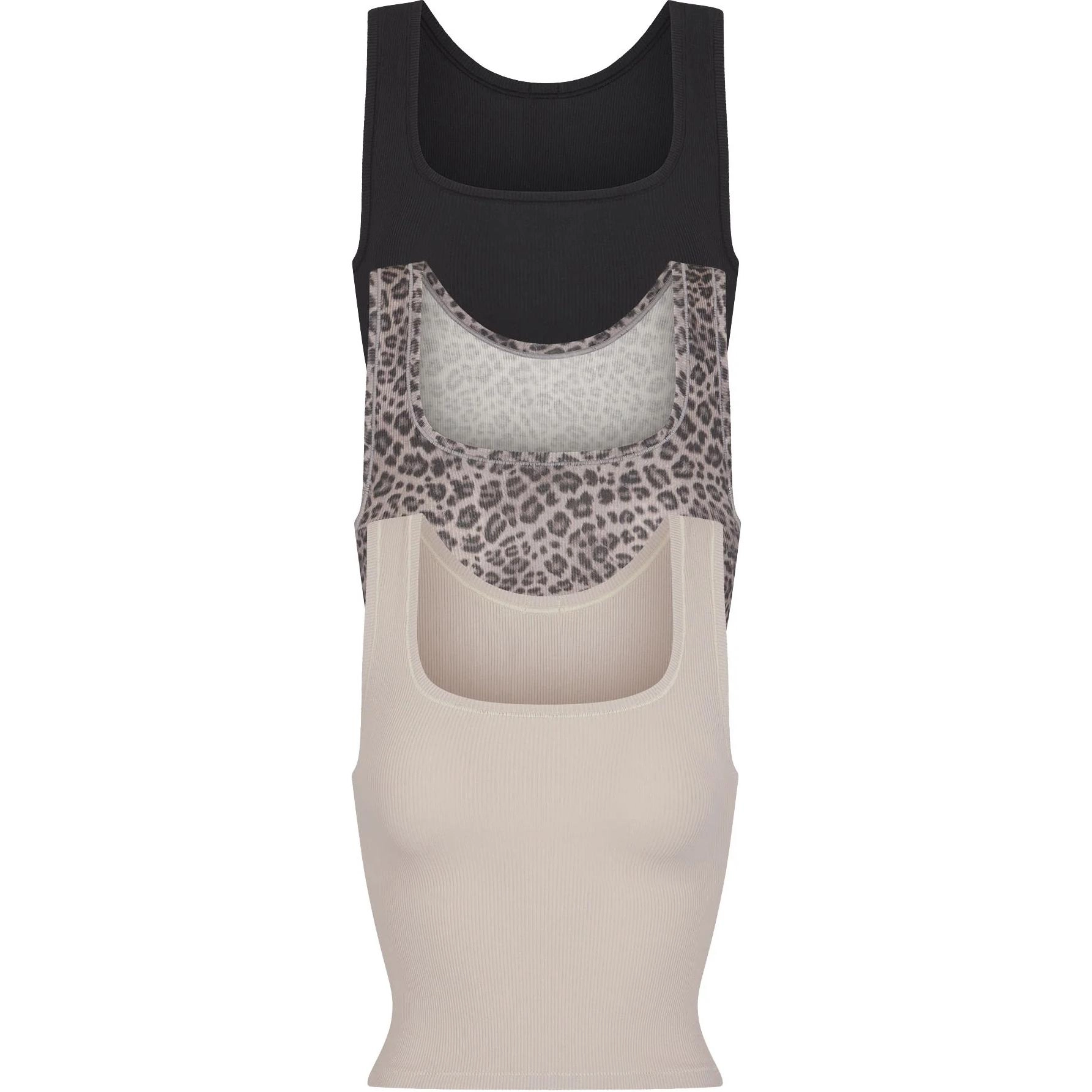 SKIMS COTTON RIB TANK 3-PACK 3 SNOW LEOPARD MULT