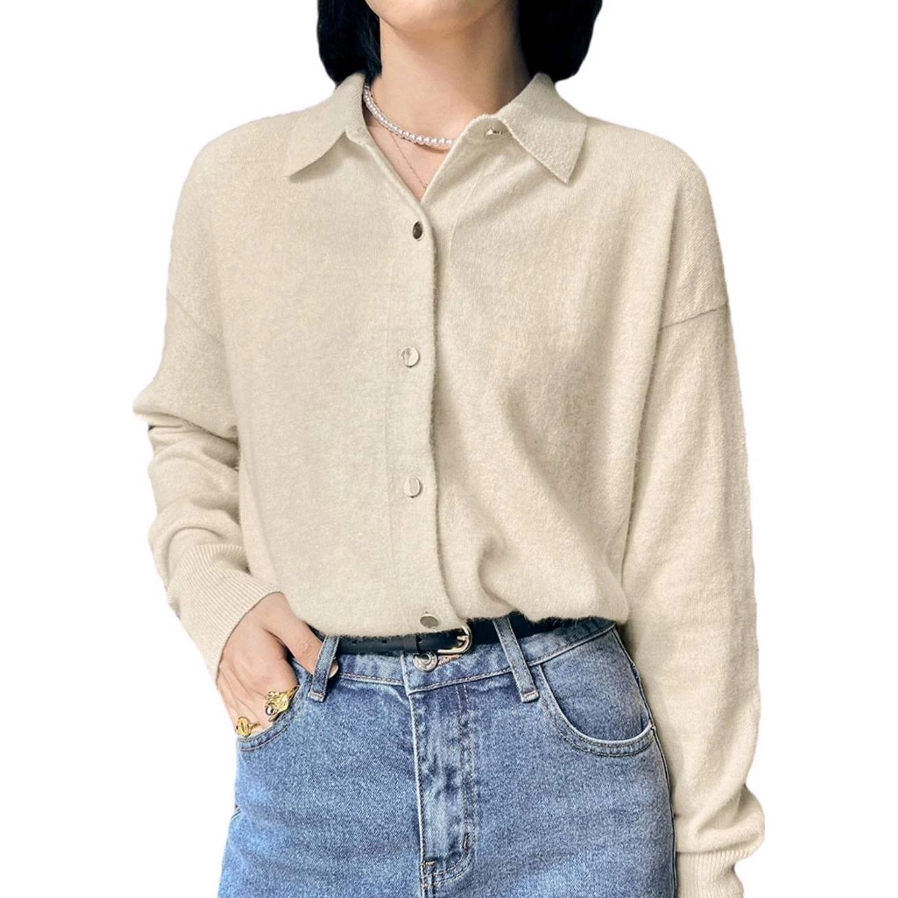 美洋 休闲温柔纯色长袖针织衫 女款 浅杏色