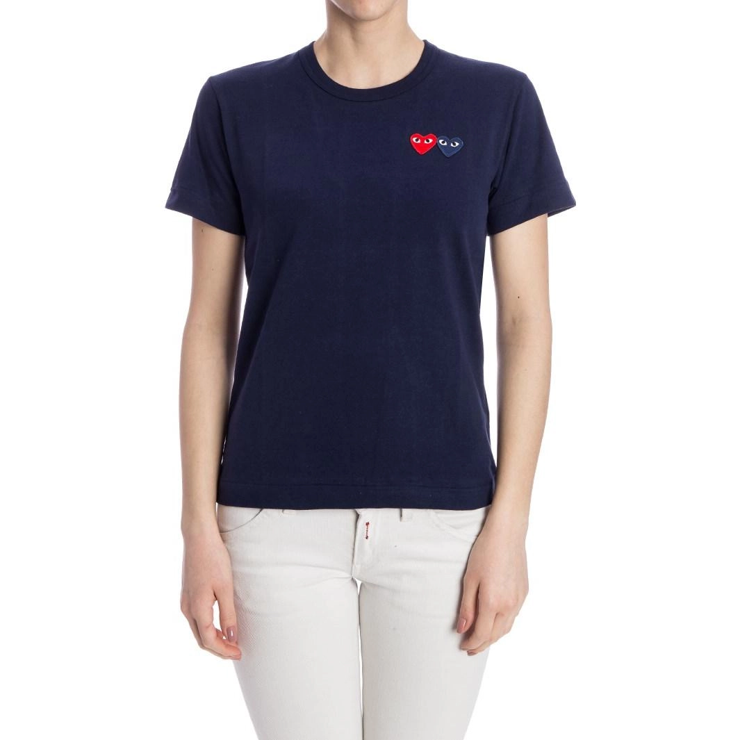 CDG Play Double Heart T-Shirt Navy T