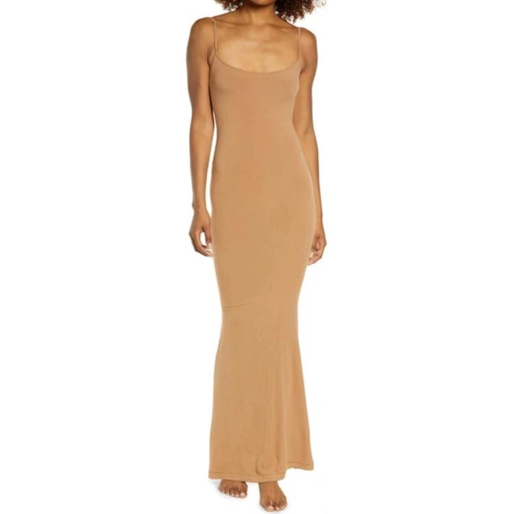 SKIMS SOFT LOUNGE LONG SLIP DRESS CAMEL