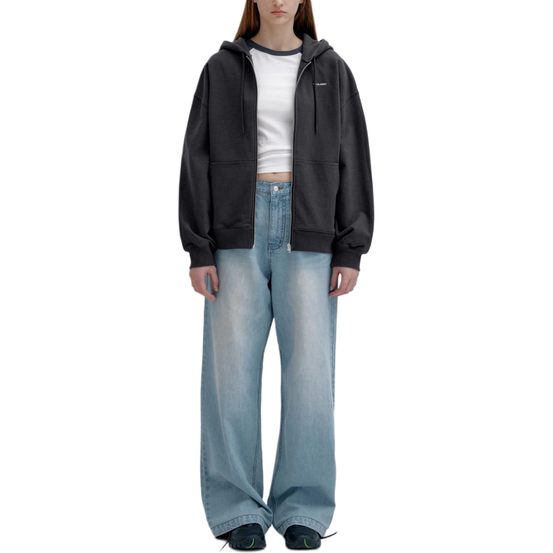 LOW CLASSIC Lc SOFT ZIP-UP HOODIE CHARCOAL