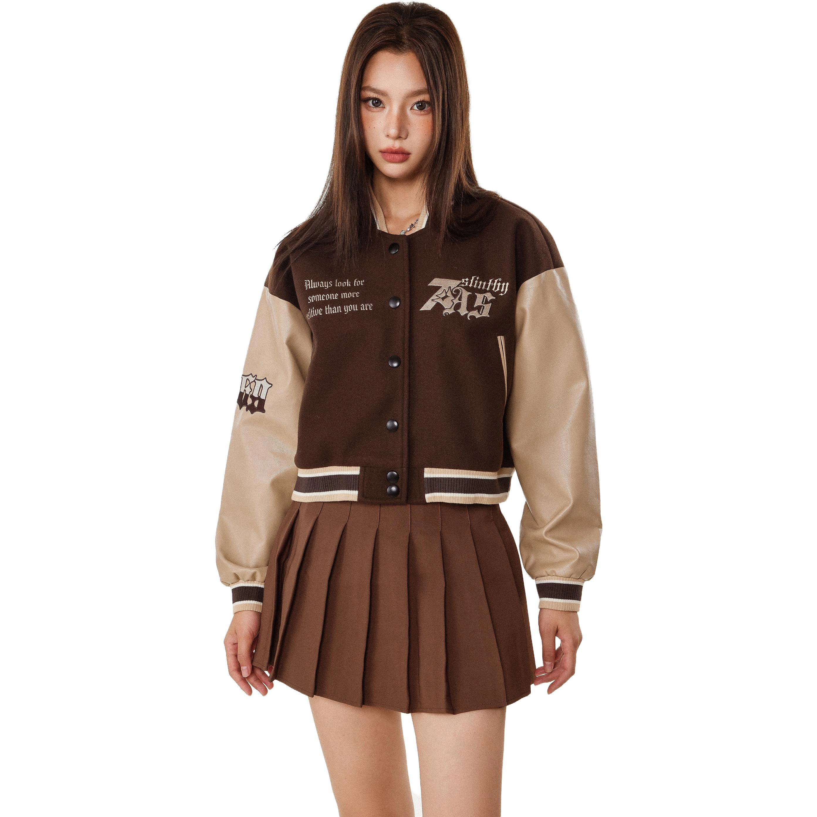 佐贝卡 美式复古美拉德穿搭春秋短款棒球服 女款