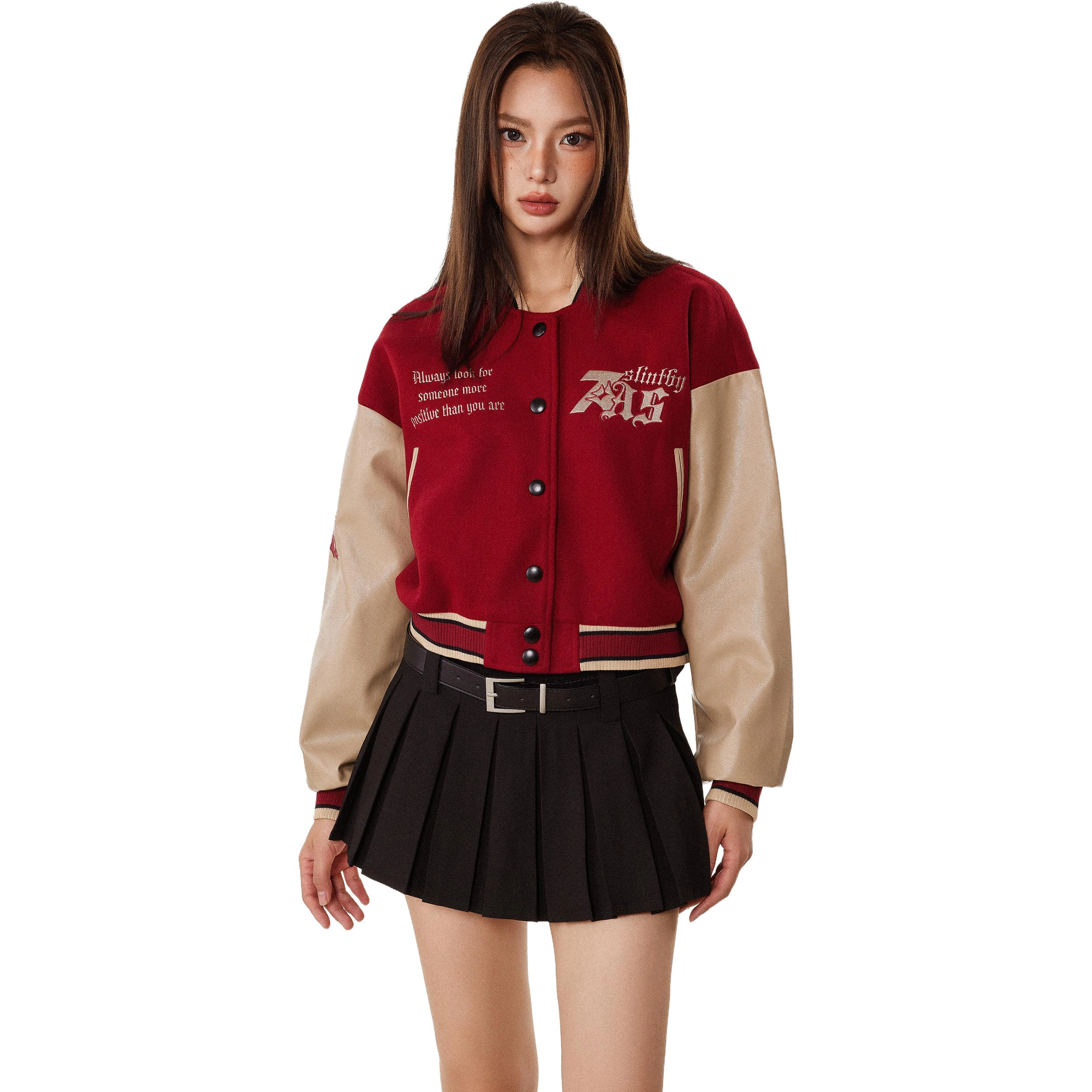 佐贝卡 美式复古美拉德穿搭春秋短款棒球服 女款