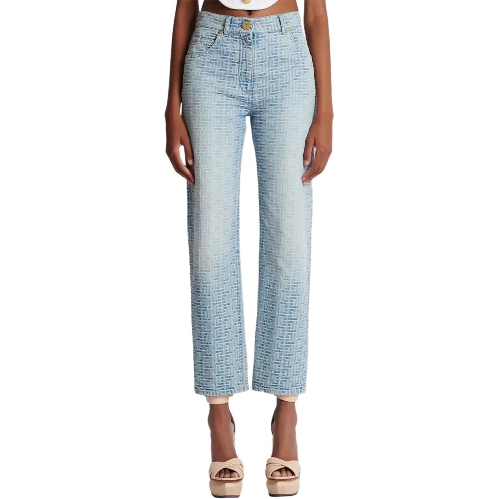 BALMAIN Pantaloni denim Balmain Monogram Straight albastri