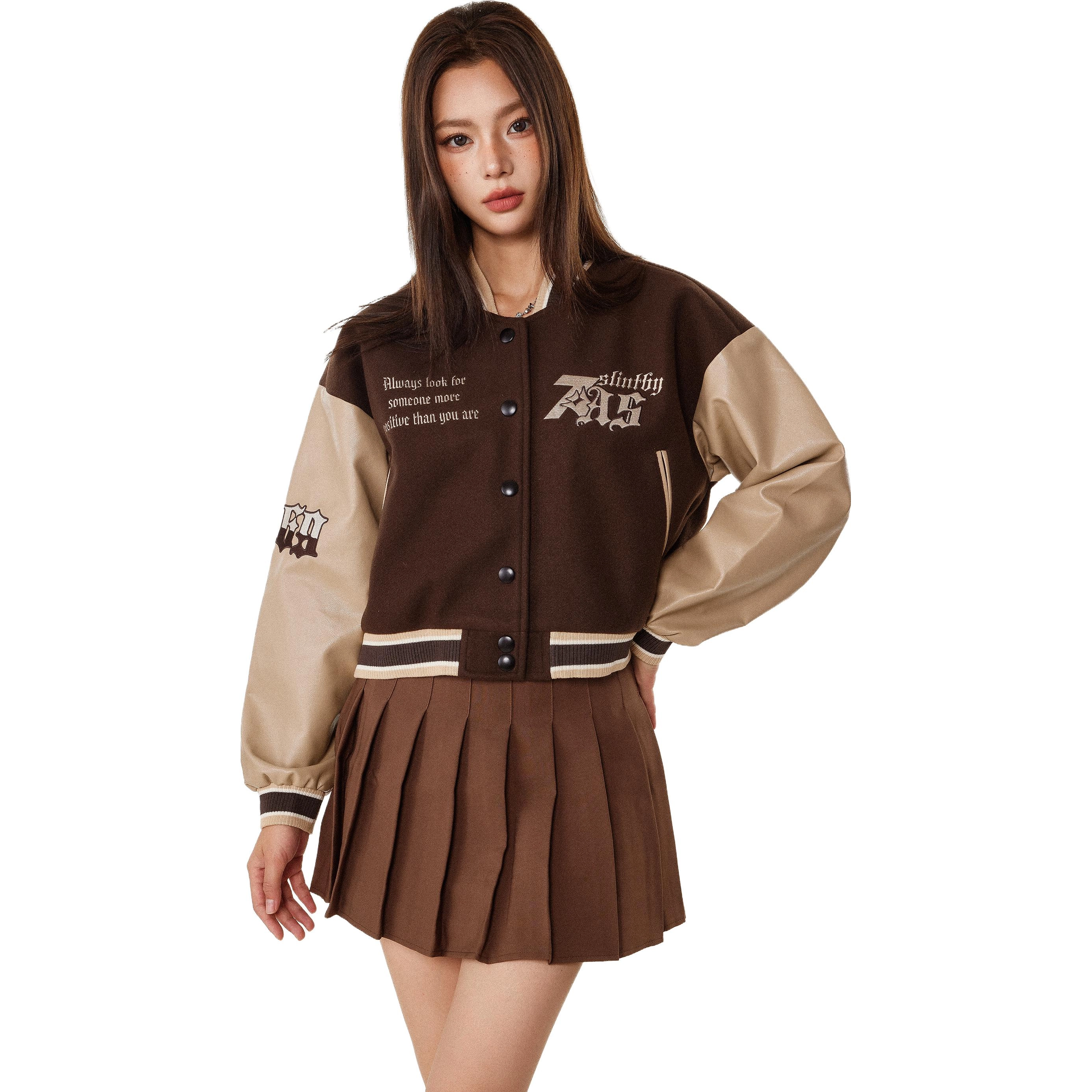 佐贝卡 美式复古美拉德穿搭春秋短款棒球服 女款