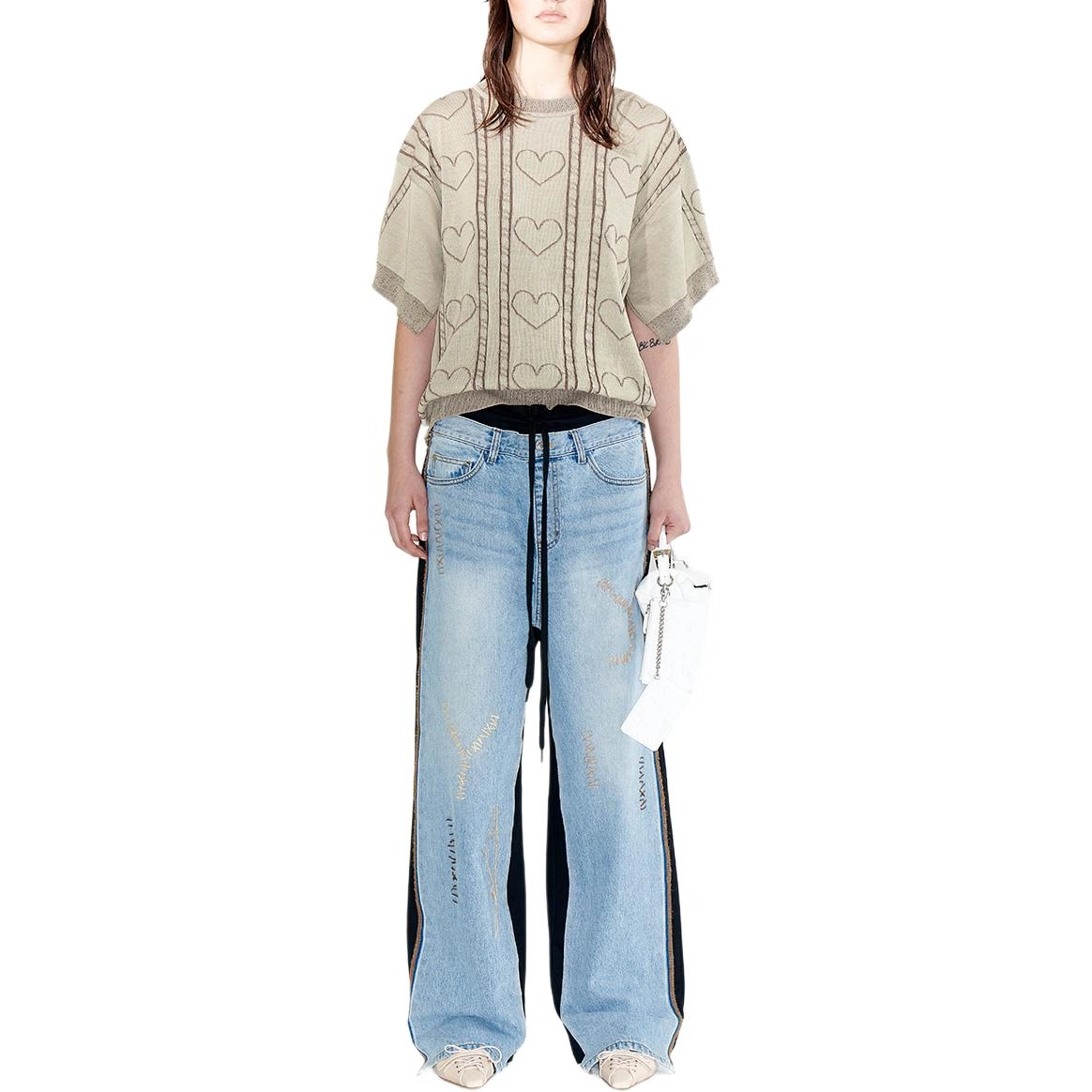 Open Yy STITCH FRONT JEAN COTTON PANTS BLACK