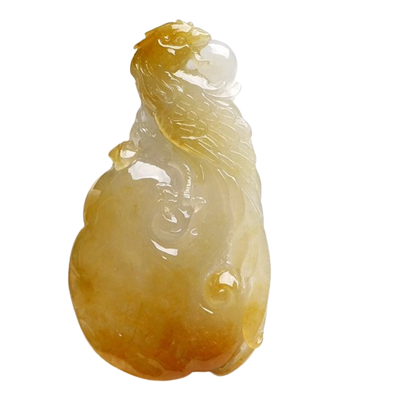 菲燕 吉祥如意 缅甸 俏色 冰黄 翡凤凰如意 糯种 翡翠吊坠 男女同款情侣款