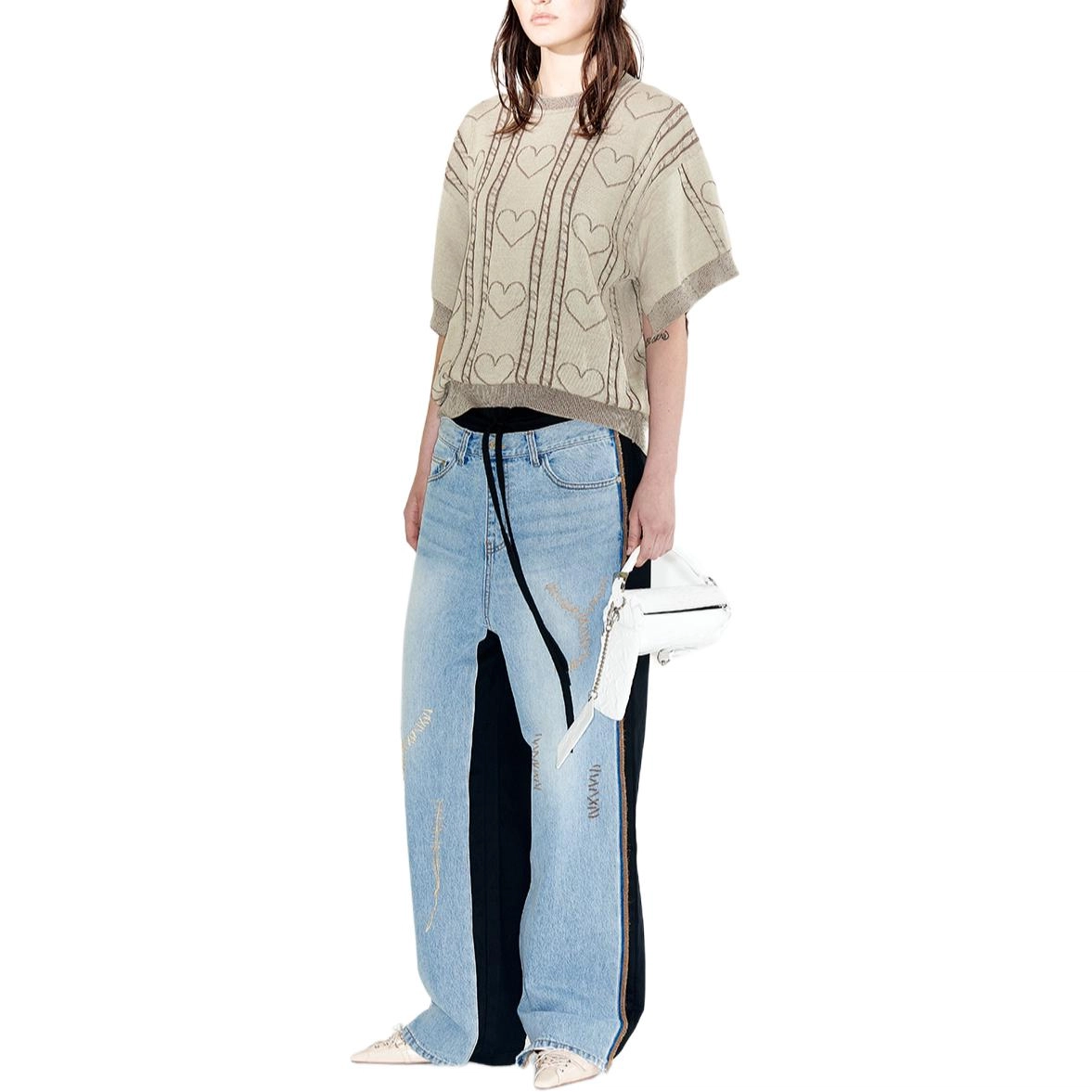 Open Yy STITCH FRONT JEAN COTTON PANTS BLACK
