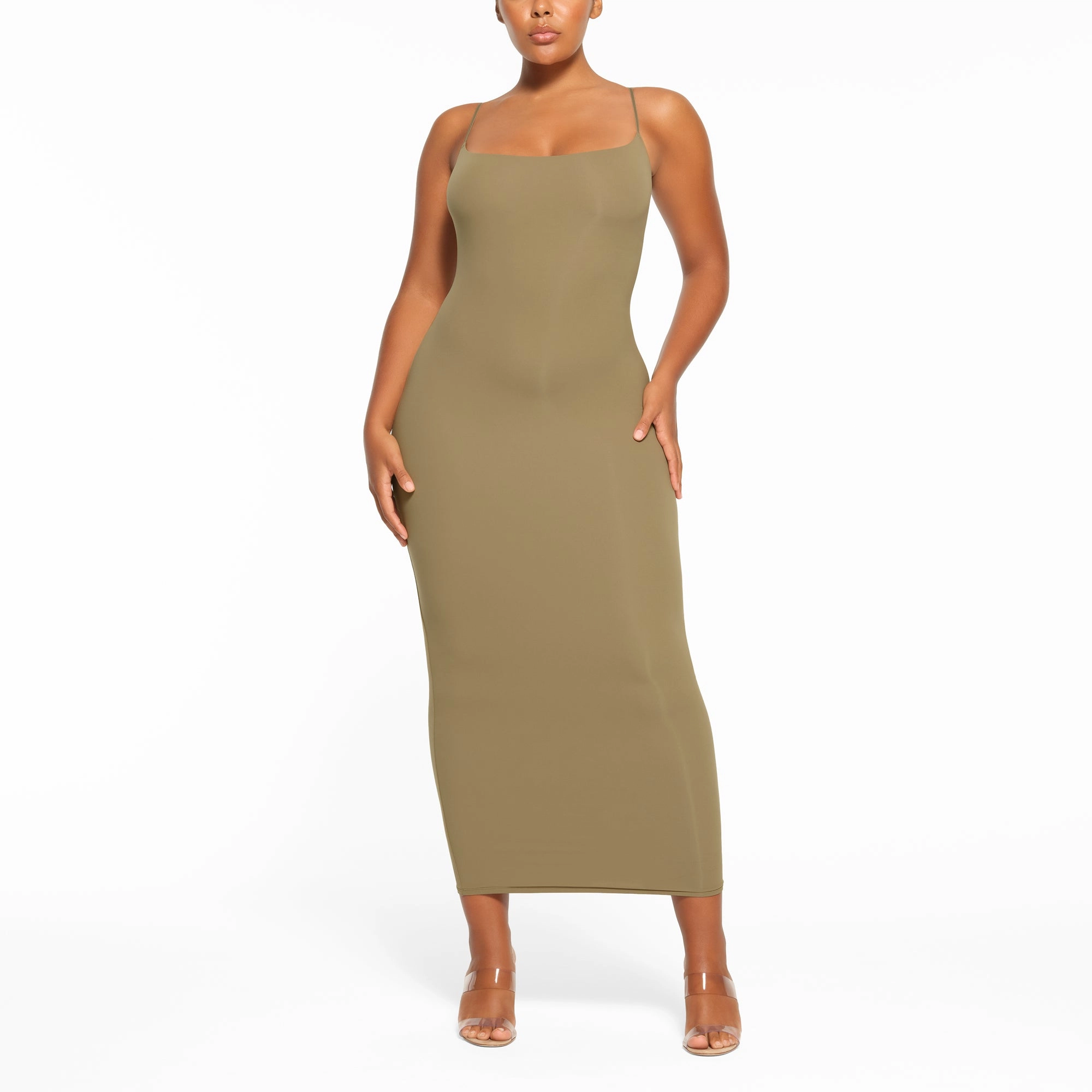 skims FITS EVERYBODY LONG SLIP DRESS KHAKI