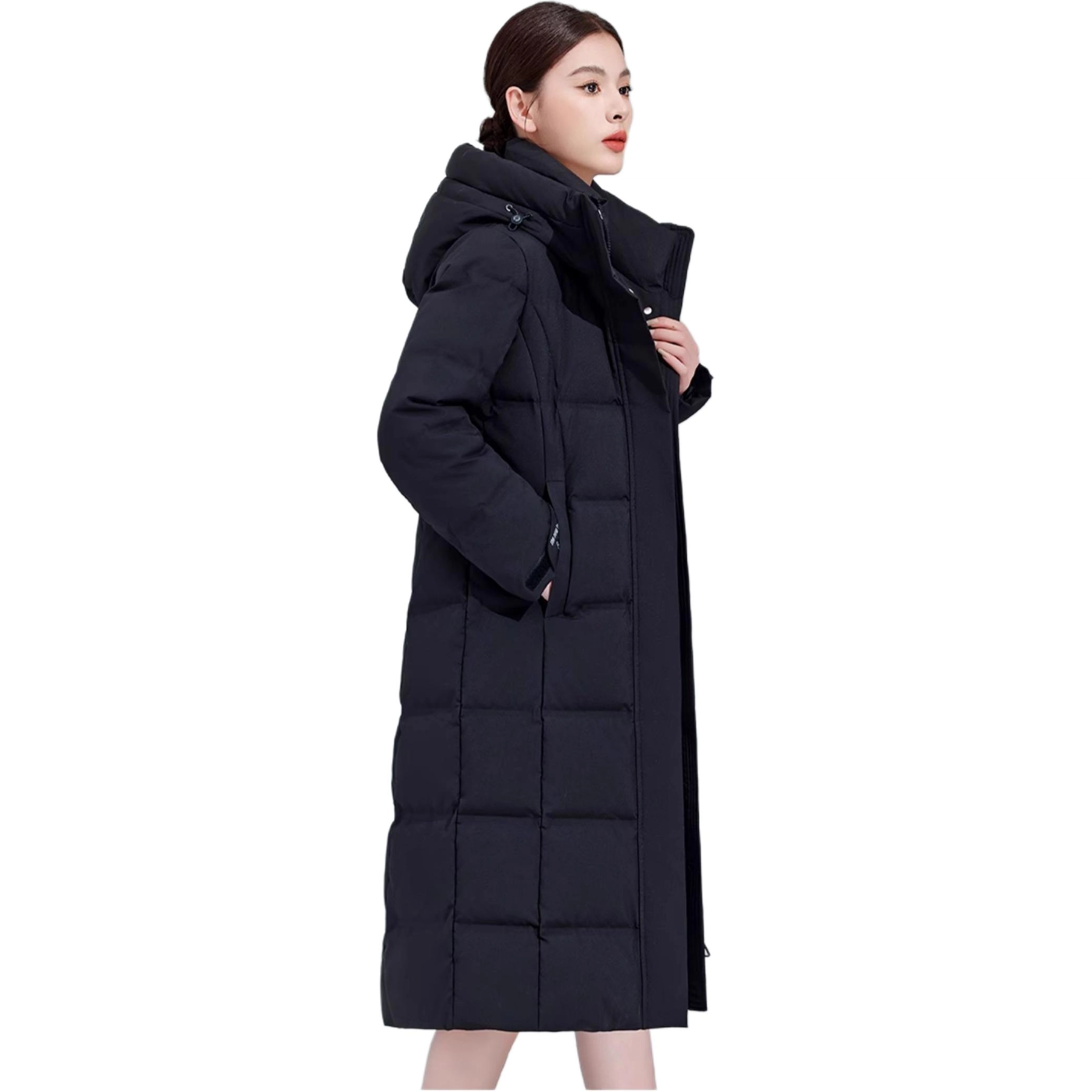 雅鹿 纯色百搭加厚直筒保暖舒适连帽长袖羽绒服 女款