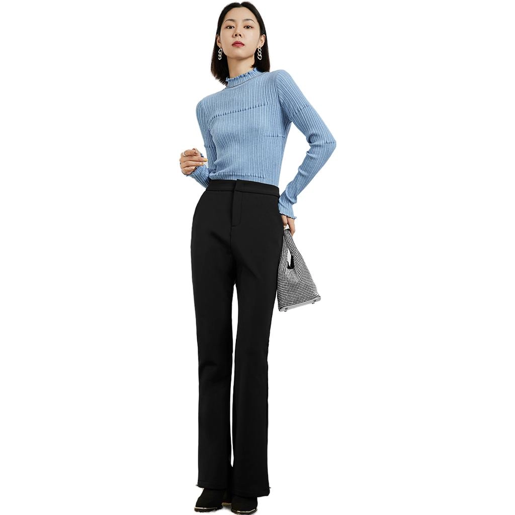 美洋 纯色半高领木耳边修身长袖针织衫 女款
