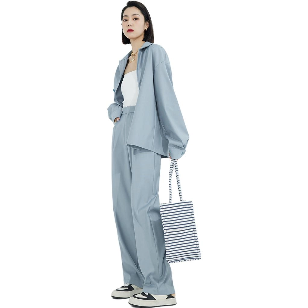 美洋 方领单排扣纯色长袖衬衫 女款 雾蓝