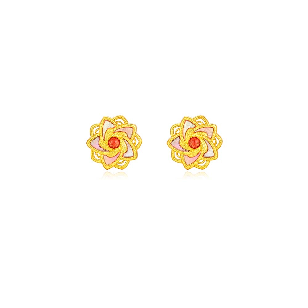 【999足金纯金】 福韵金 金钿绮梦系列 幻梦星芒耳环古典气质优雅小众设计精致百搭耳饰 黄金 一口价 耳钉 女款
