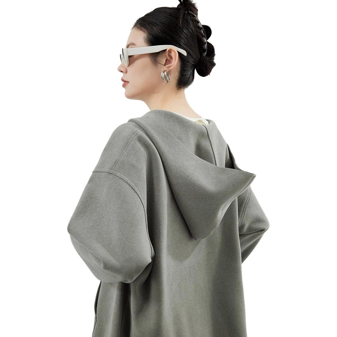 美洋 纯色连帽宽松套头毛呢卫衣 女款