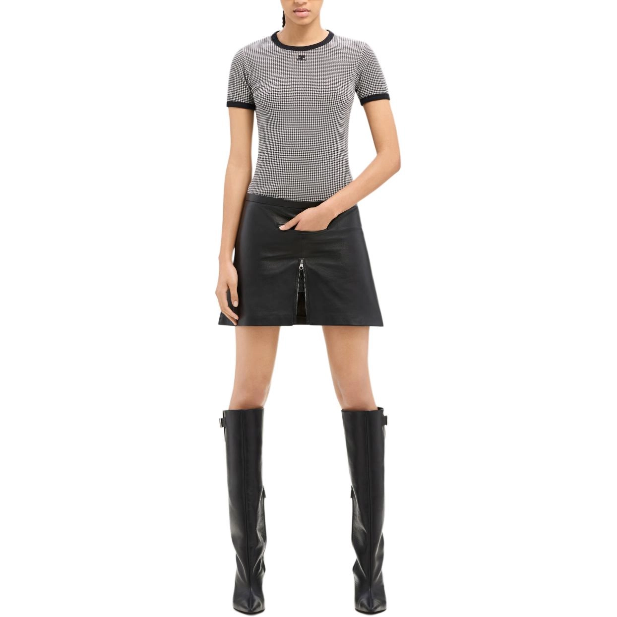 COURREGES FW24 CONTRAST HOUNDSTOOTH T-SHIRT T Houndstooth White Black