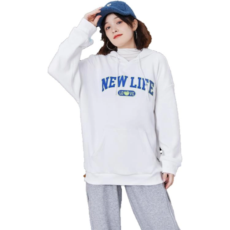 乔丹 字母印花连帽抽绳卫衣 女款 乔丹白