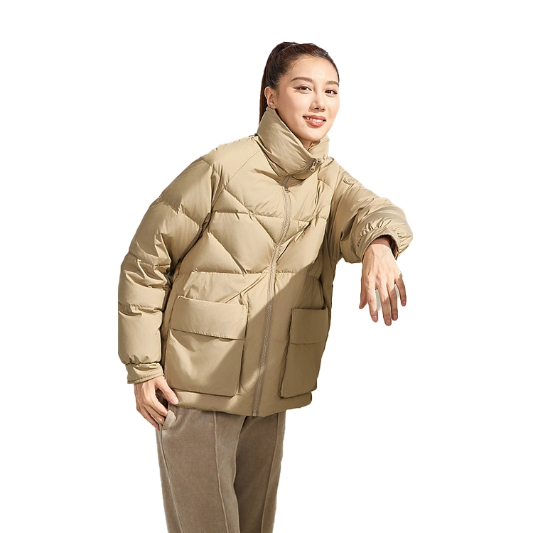 乔丹 纯色休闲连帽拉链长袖羽绒服 女款 麦棕色