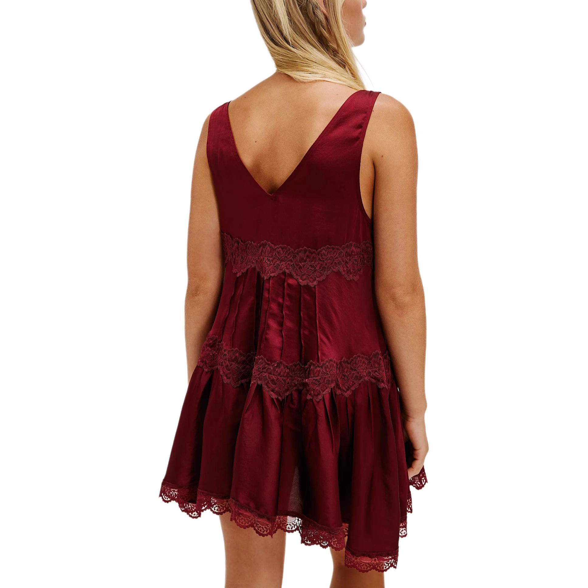 FREE PEOPLE In This Groove Mini Slip V Pomegranate