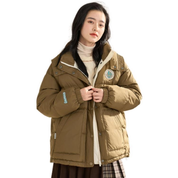 茵曼 字母长袖宽松连帽长袖羽绒服 女款