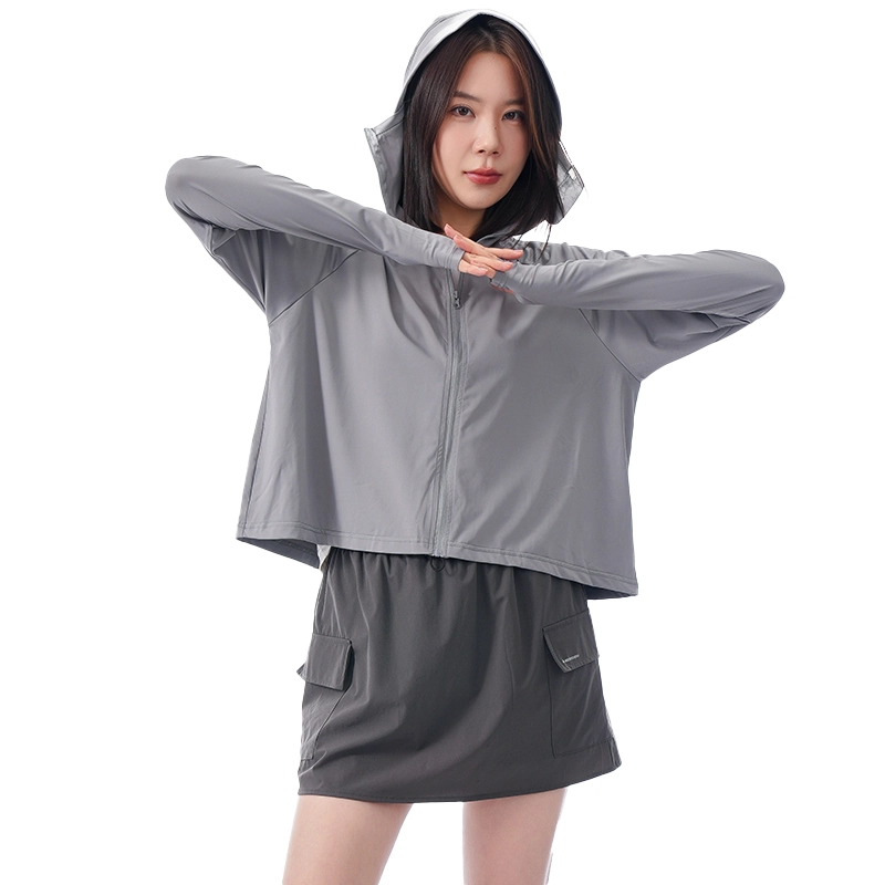 美力城 纯色连帽拉链 透气防晒服 女款 中灰