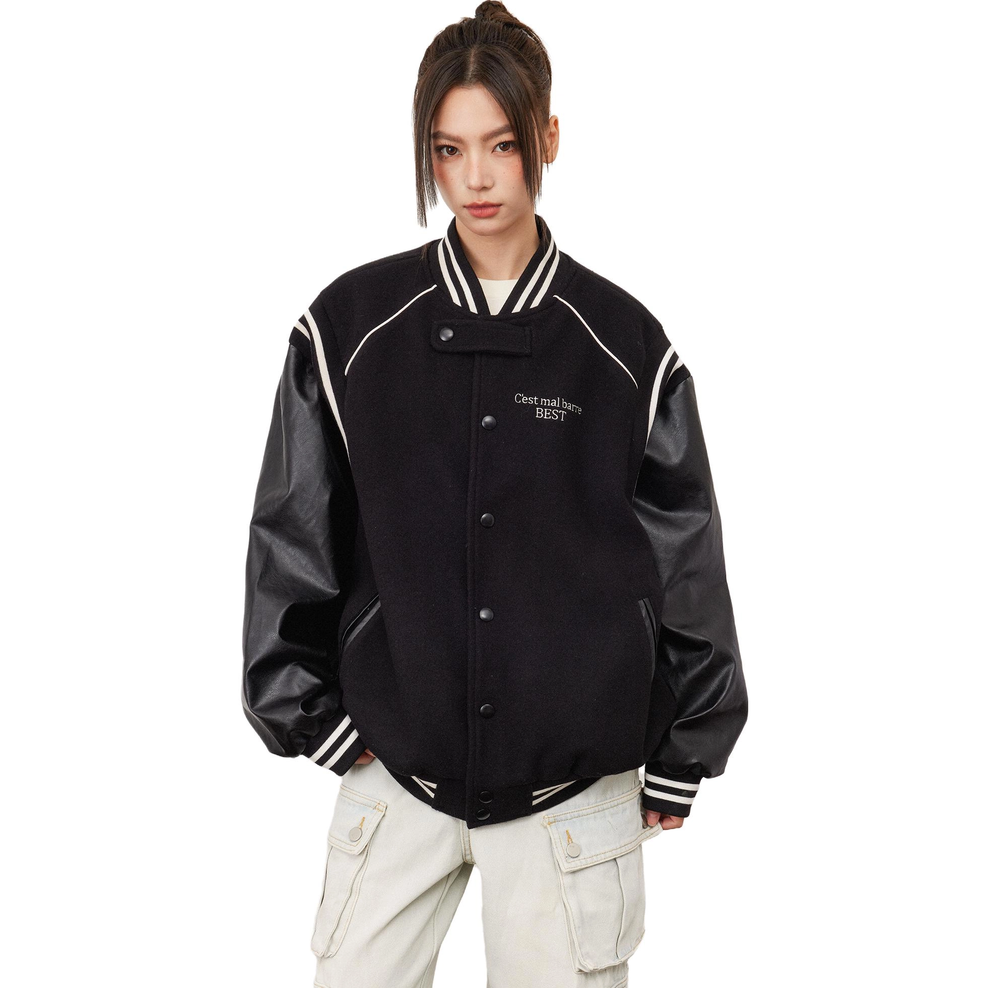 佐贝卡 加厚美式复古刺绣宽松休闲棒球服 女款