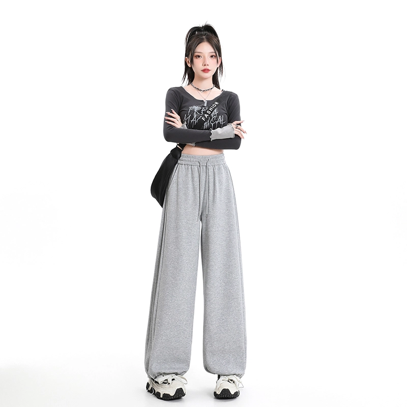 玫丝朵 宽松阔腿裤高腰抽绳束脚休闲裤 女款