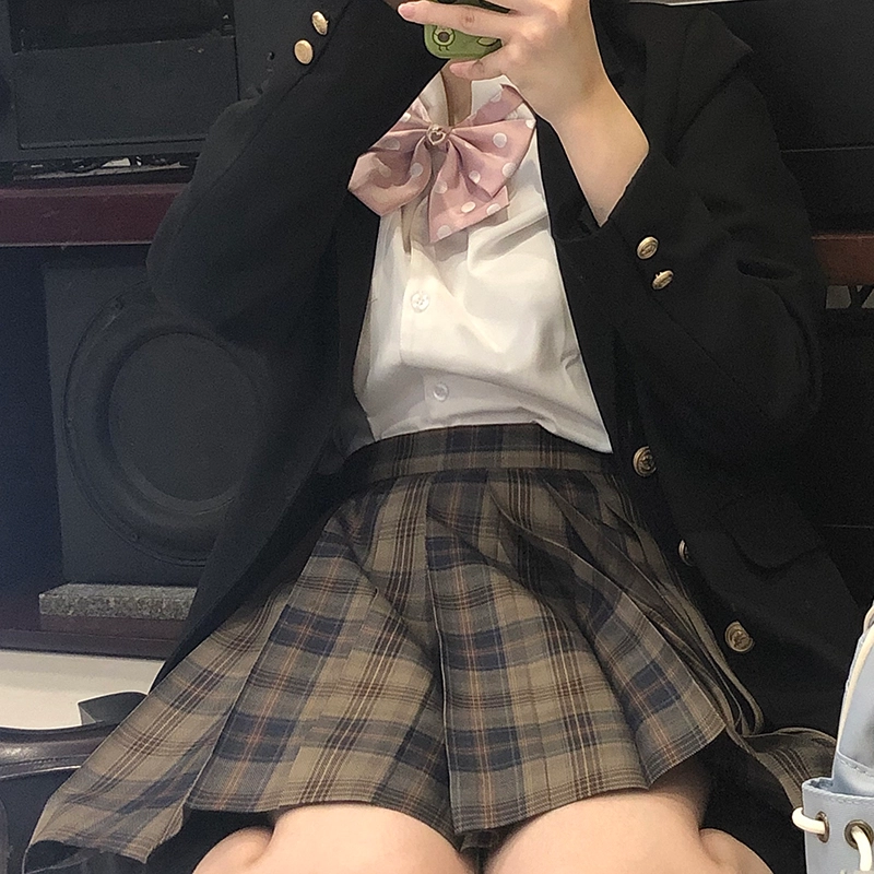 东鲸岁时记 格纹褶皱高腰短款高腰半身裙 女款
