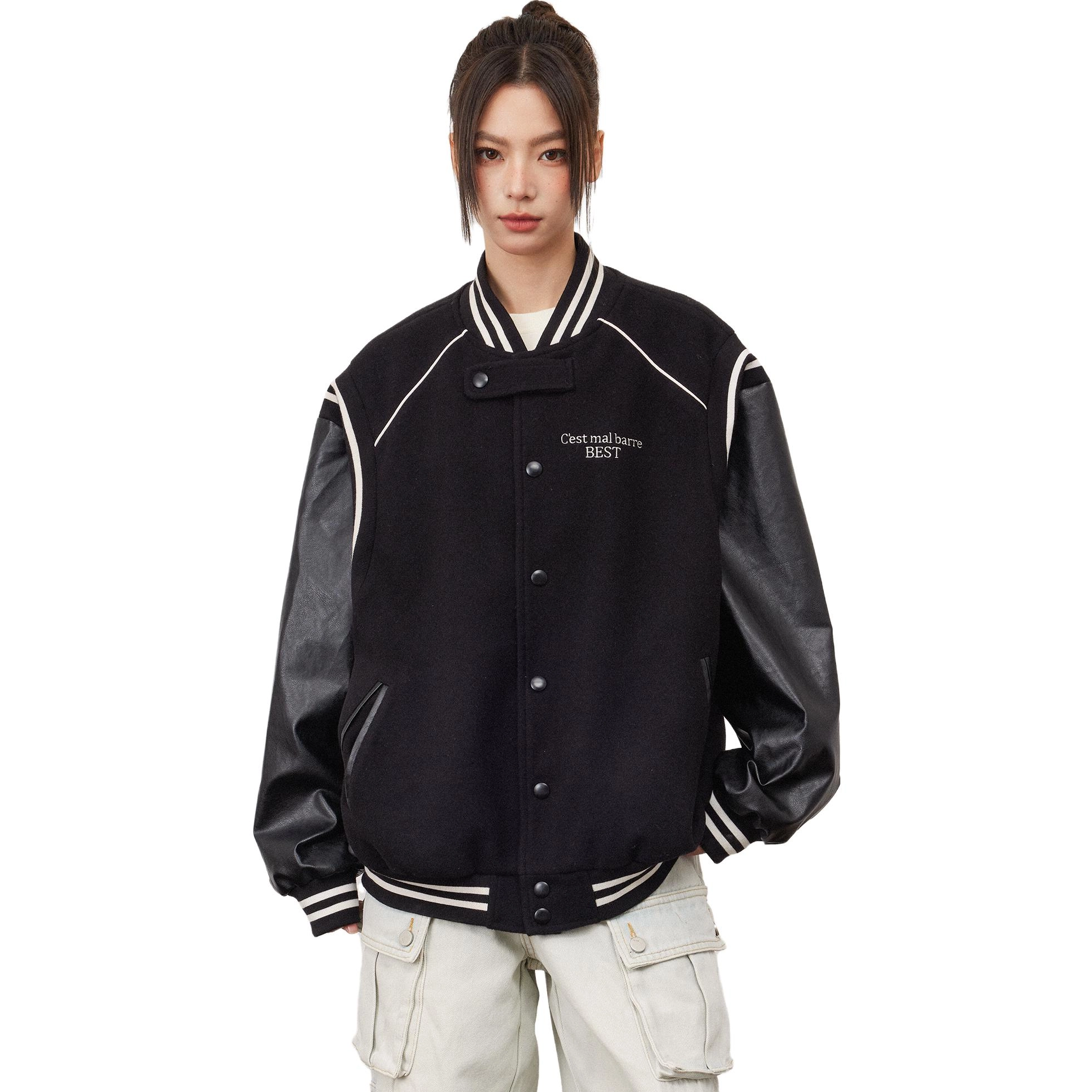佐贝卡 加厚美式复古刺绣宽松休闲棒球服 女款