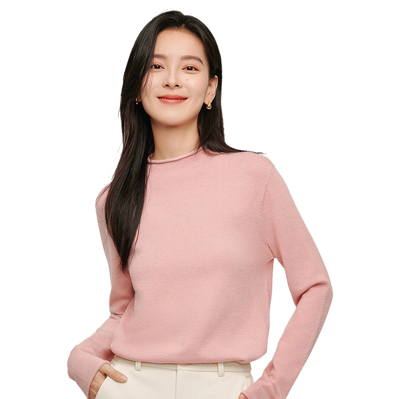 茵曼 纯色百搭半高领套头长袖打底衫针织衫毛衣 女款