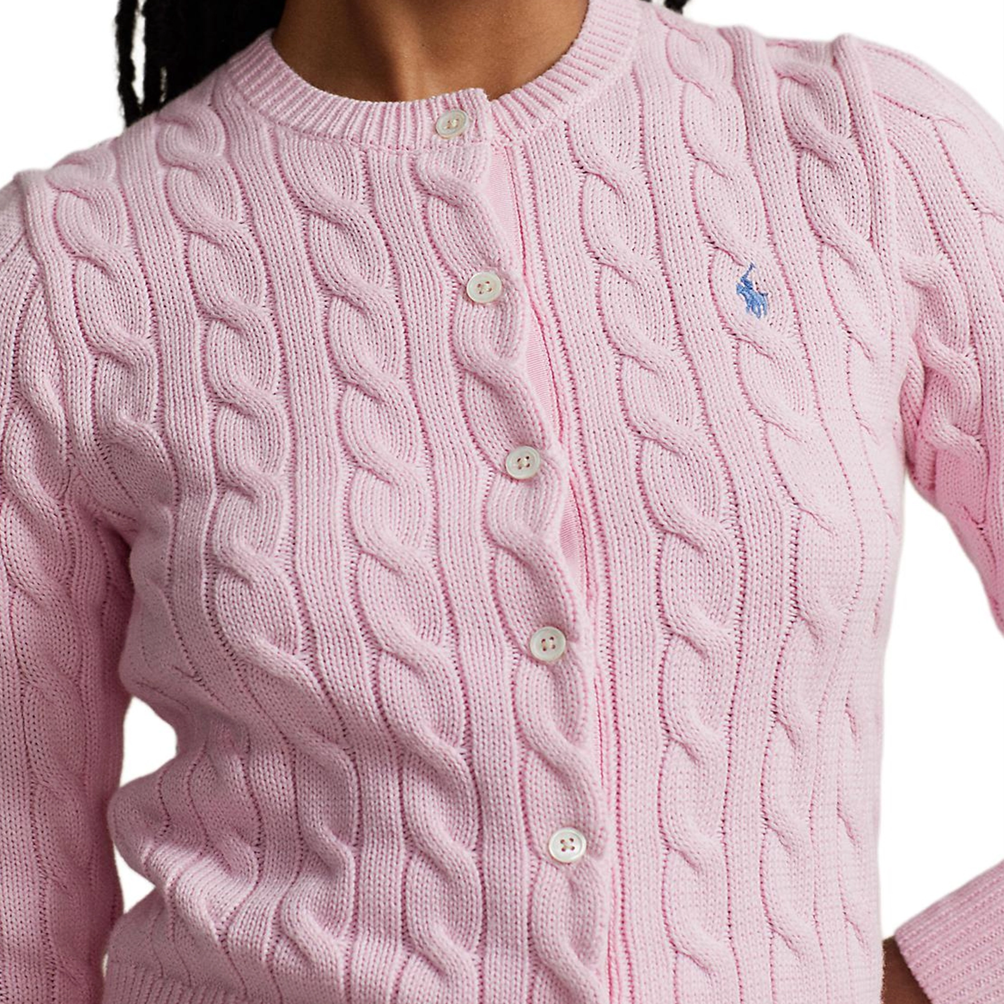 Polo Ralph Lauren Cable-Knit Cotton Crewneck Cardigan Logo