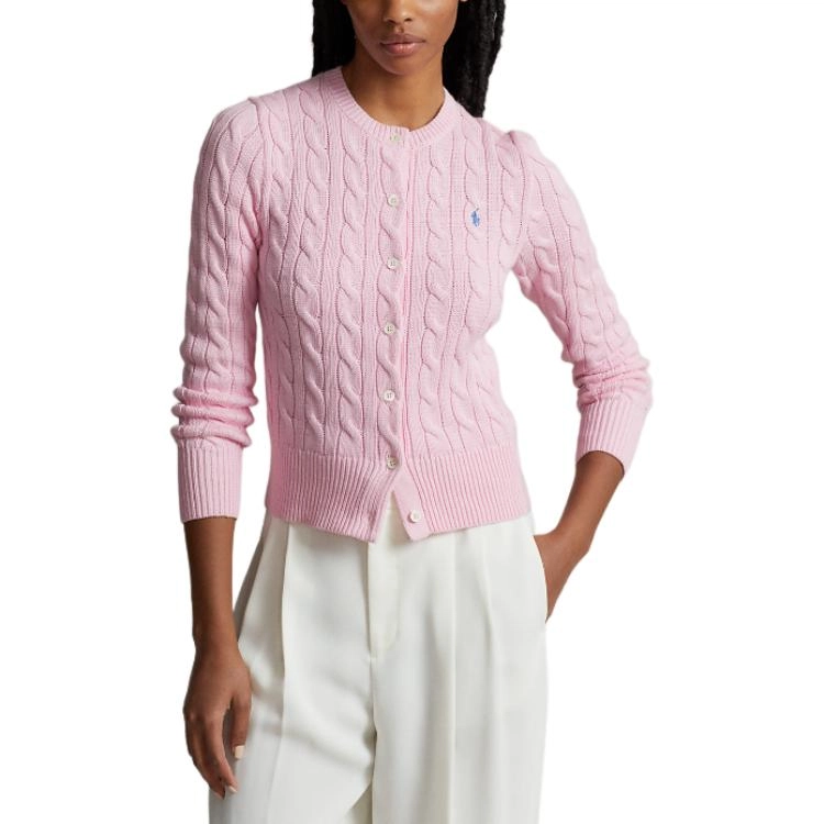 Polo Ralph Lauren Cable-Knit Cotton Crewneck Cardigan Logo