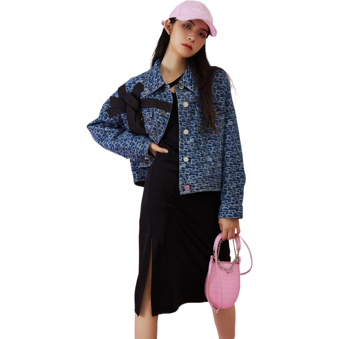 太平鸟 提花纹样牛仔外套 女款 蓝色