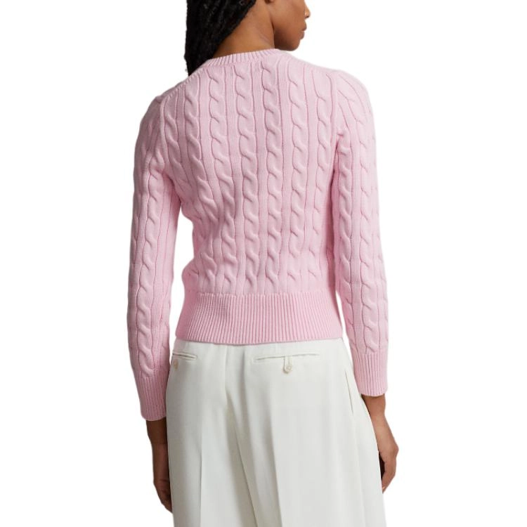 Polo Ralph Lauren Cable-Knit Cotton Crewneck Cardigan Logo