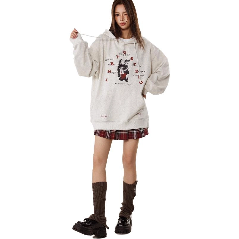 佐贝卡 字母印花简约休闲连帽卫衣 女款 燕麦灰