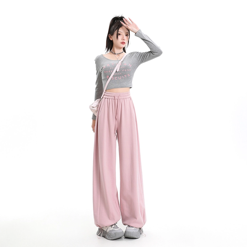 玫丝朵 宽松阔腿裤高腰抽绳束脚休闲裤 女款