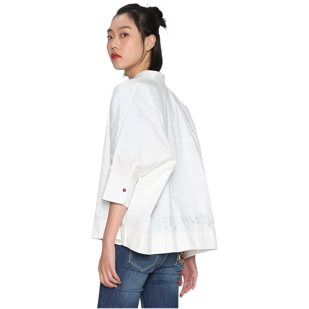 鬼洗 纯色纽扣七分宽松短袖衬衫 女款
