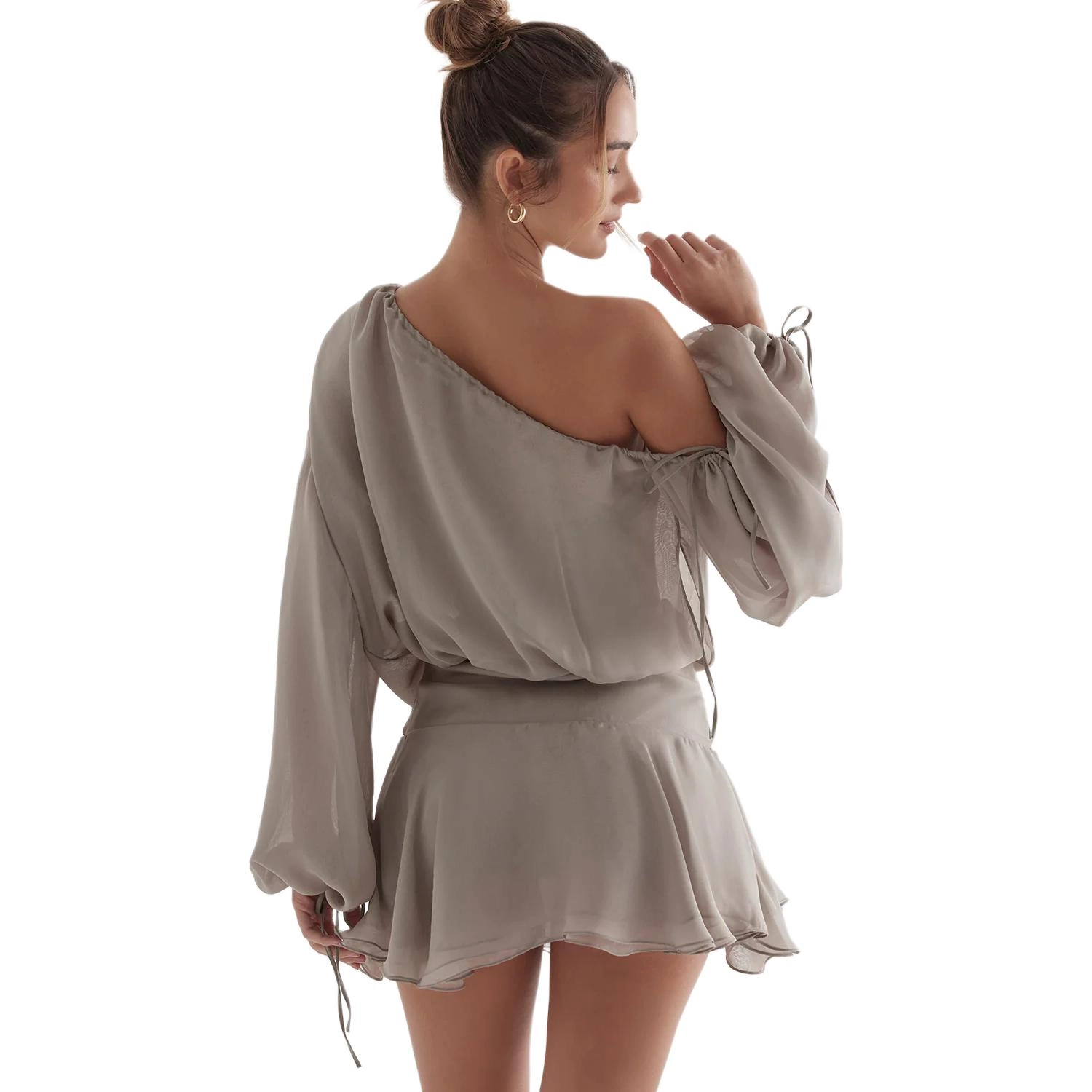 HOUSE OF CB Wilhelmina Off Shoulder Dress ash green