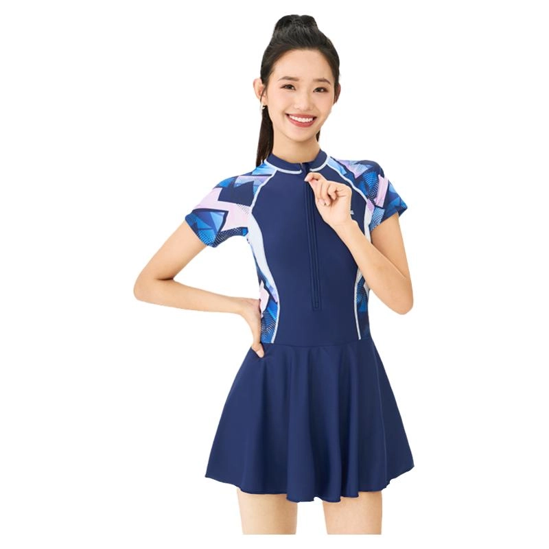 鸿星尔克 字母舒适细腻柔和亲肤短袖泳衣泳帽泳镜泳衣套装 女款