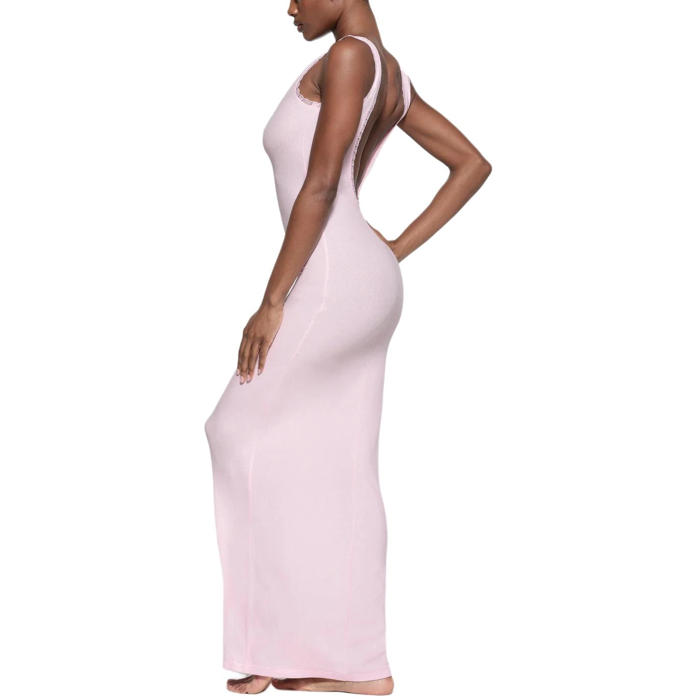 SKIMS SOFT LOUNGE LACE SCOOP NECK DRESS CHERRY BLOSSOM