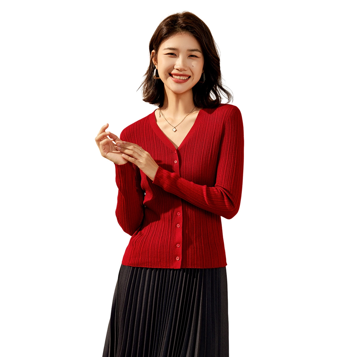 恒源祥 纯色休闲长袖针织衫 女款